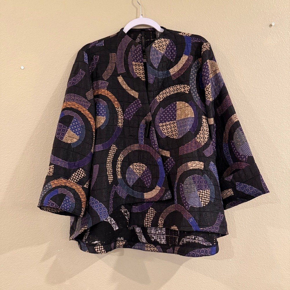 IC BY CONNIE K Jacket Women XL Black Geometric Abstract Art To Wear Lagenlook - Picture 2 of 12